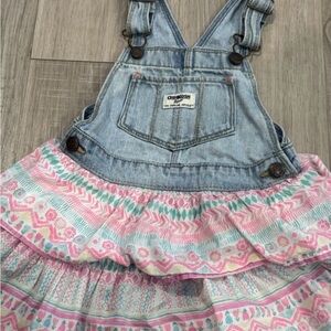 OshKosh B'gosh Vestbak Denim Overall Jumper Pink Patterned Dress Size 4T Girls